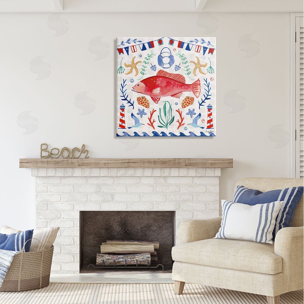 Farida Zaman Nautical Patterned Fish Canvas Wall Art in Room