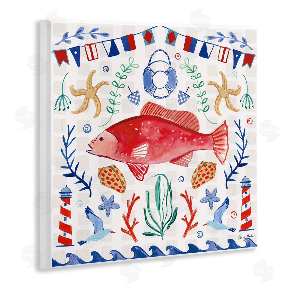 Farida Zaman Nautical Patterned Fish Wooden Wall Plaque Art Print
