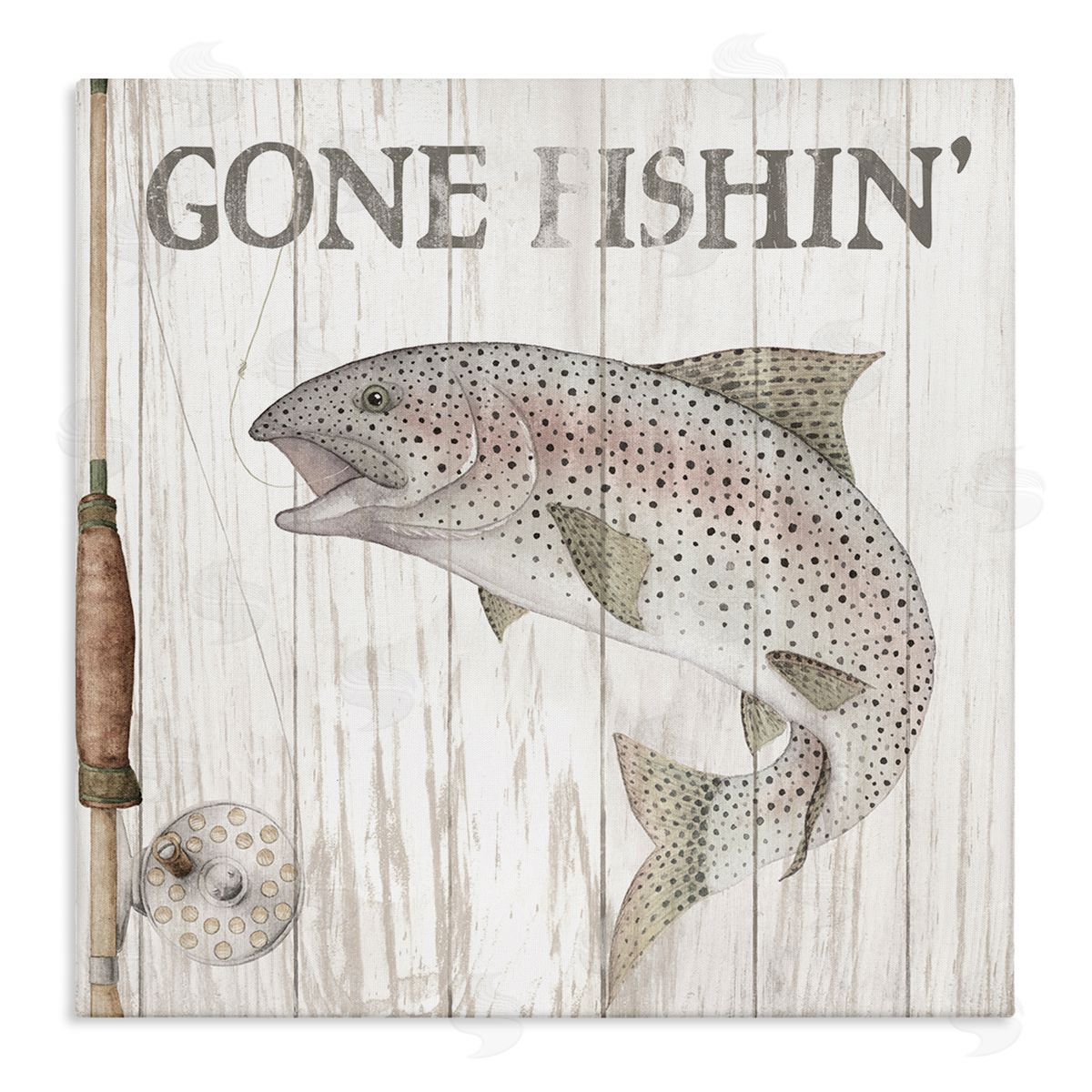 Wild Apple Portfolio Gone Fishin' Rustic Angler Stretched Canvas Wall Art Print