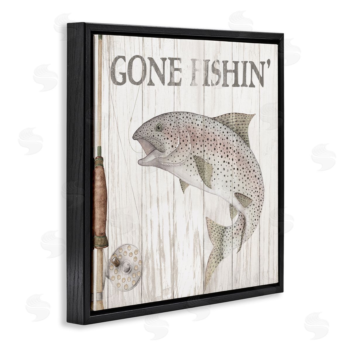Wild Apple Portfolio Gone Fishin' Rustic Angler Black Floating Frame Canvas Wall Art Print
