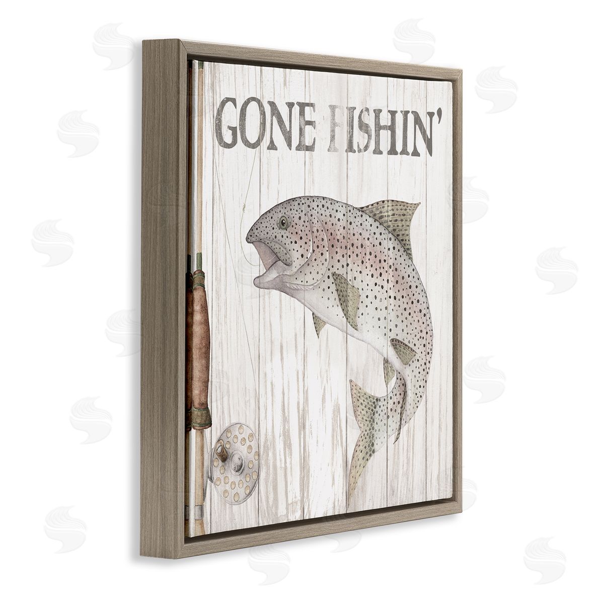 Wild Apple Portfolio Gone Fishin' Rustic Angler Brown Floating Frame Canvas Wall Art Print