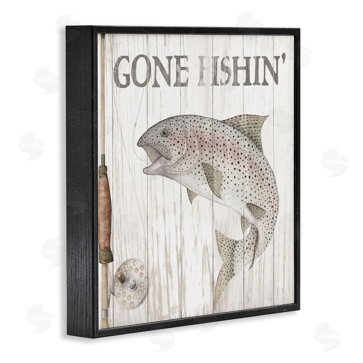 Wild Apple Portfolio Gone Fishin' Rustic Angler Black Framed Glicee Wall Art Print