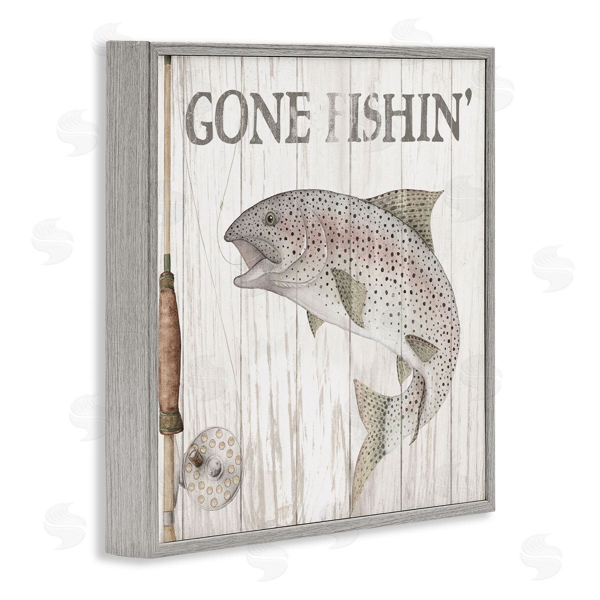 Wild Apple Portfolio Gone Fishin' Rustic Angler Gray Framed Glicee Wall Art Print