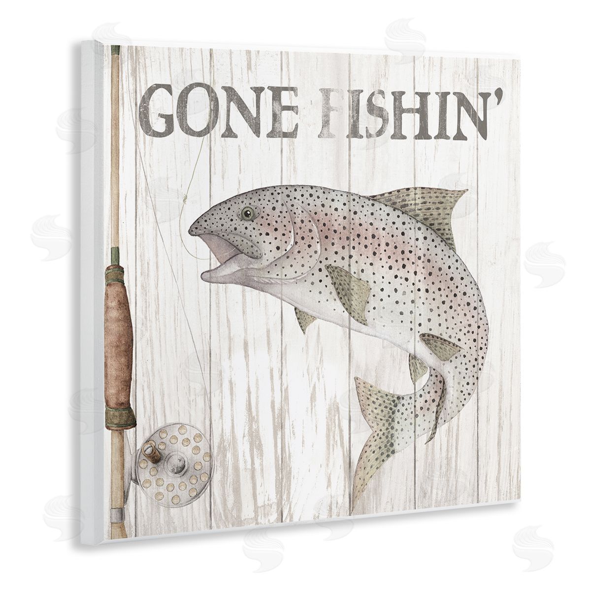 Wild Apple Portfolio Gone Fishin' Rustic Angler Wooden Wall Plaque Art Print