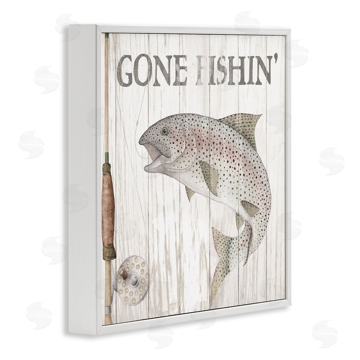Wild Apple Portfolio Gone Fishin' Rustic Angler White Framed Glicee Wall Art Print