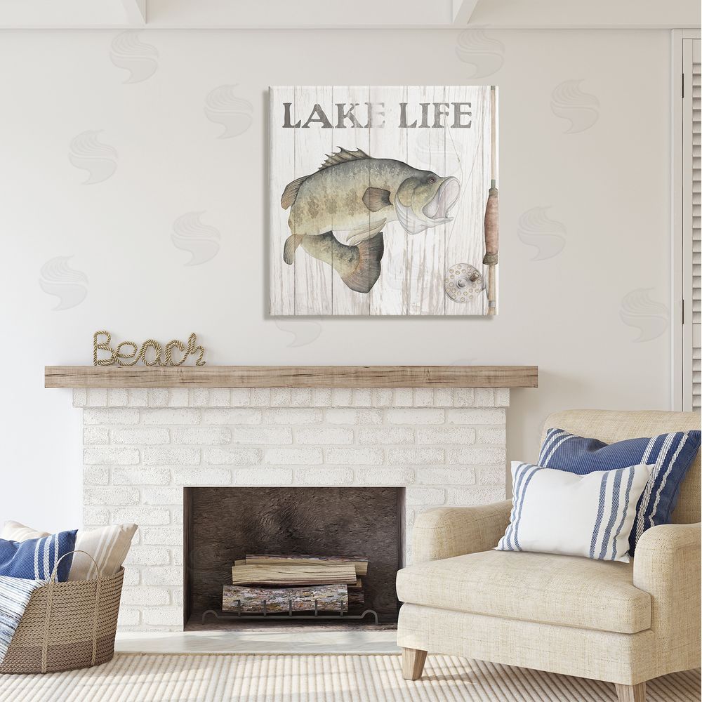 Wild Apple Portfolio Lake Life Fishing Phrase Canvas Wall Art in Room