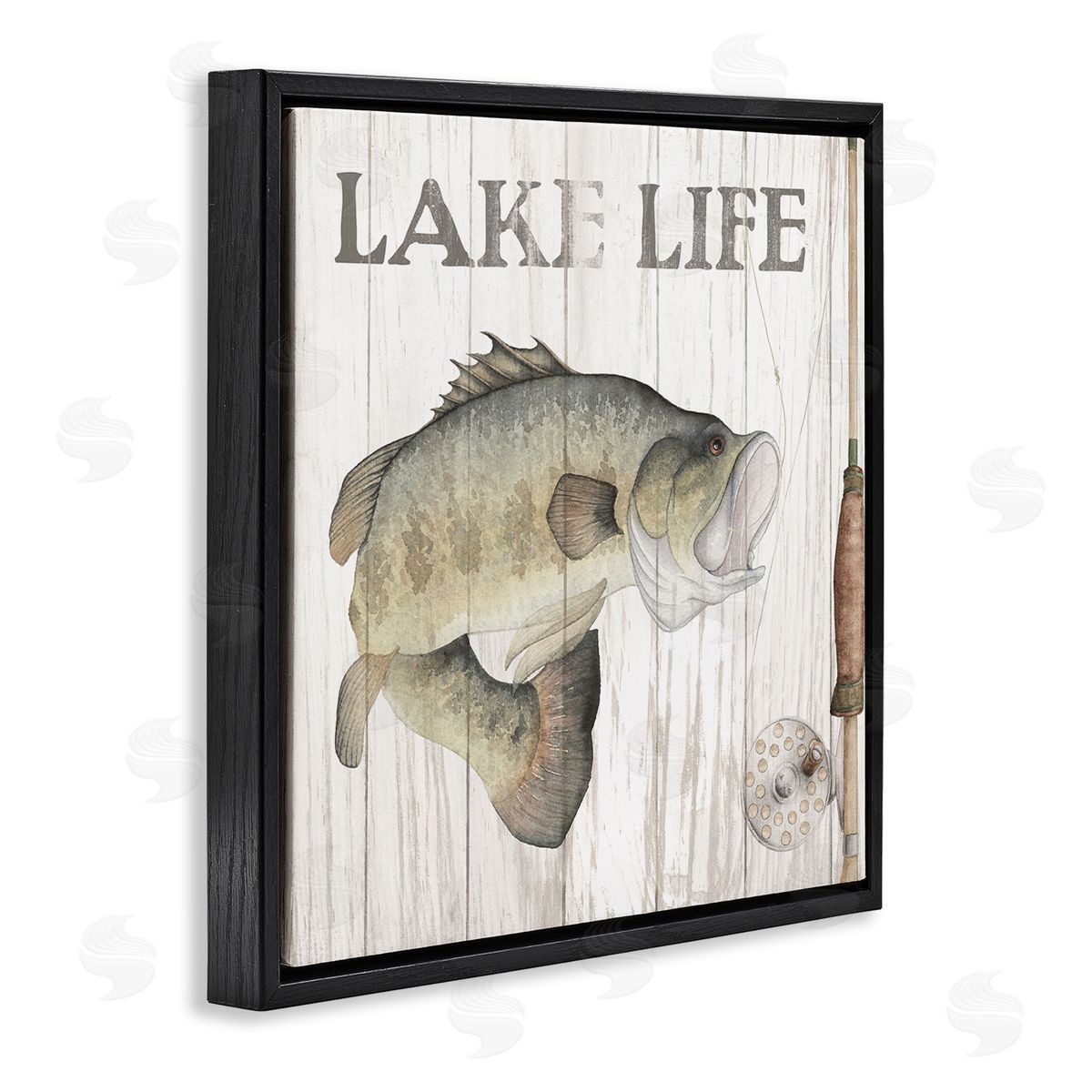 Wild Apple Portfolio Lake Life Fishing Phrase Black Floating Frame Canvas Wall Art Print
