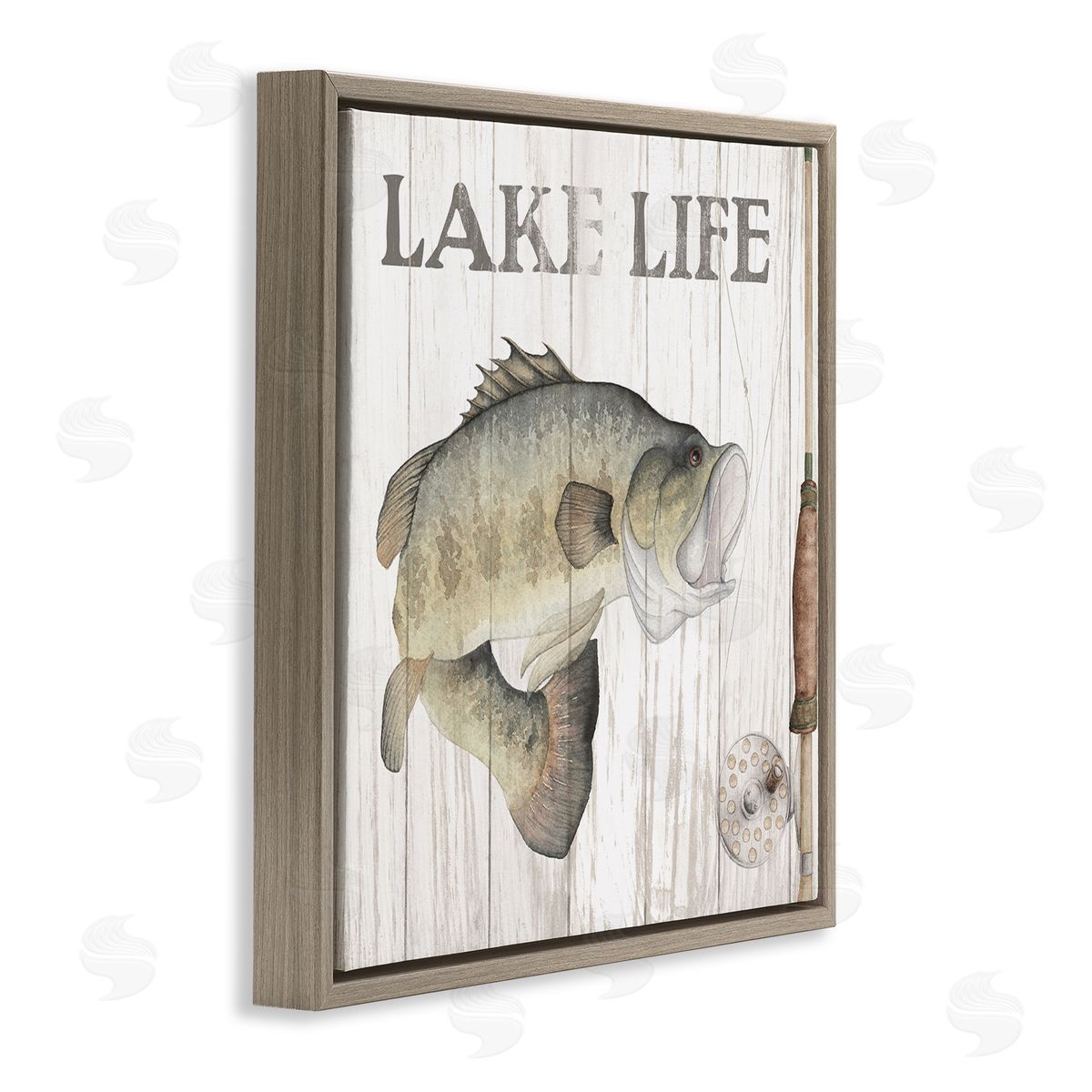Wild Apple Portfolio Lake Life Fishing Phrase Brown Floating Frame Canvas Wall Art Print