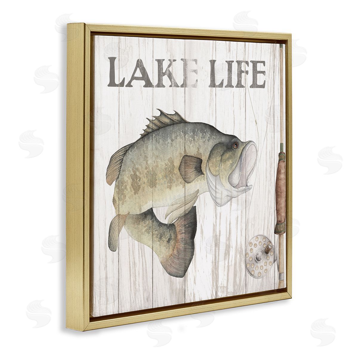 Wild Apple Portfolio Lake Life Fishing Phrase Gold Floating Frame Canvas Wall Art Print