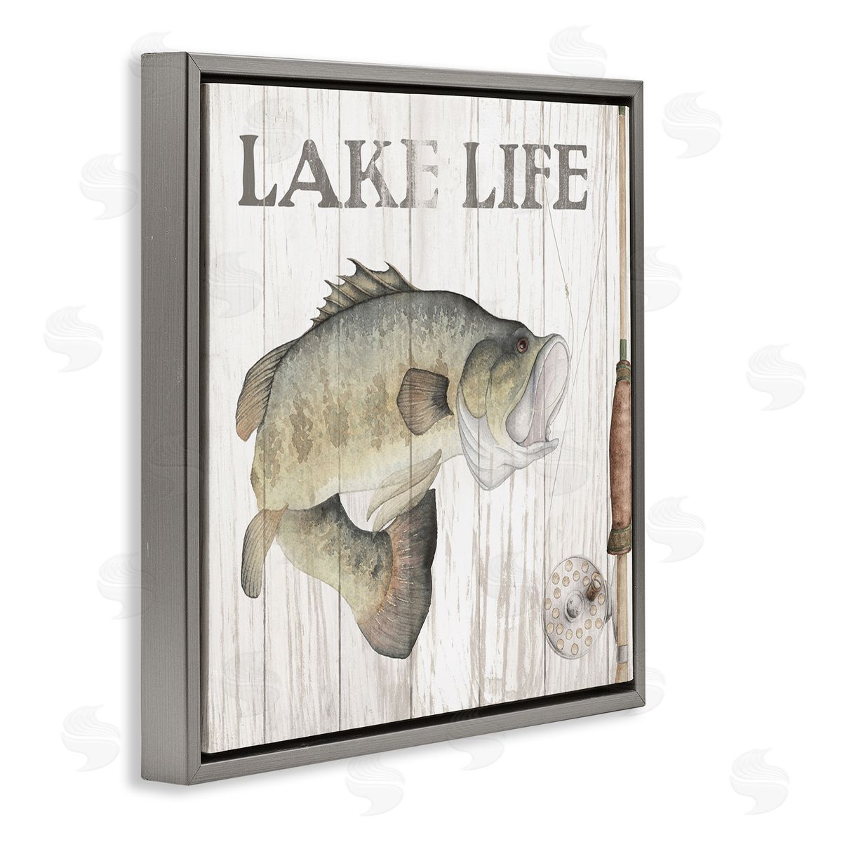 Wild Apple Portfolio Lake Life Fishing Phrase Gray Floating Frame Canvas Wall Art Print