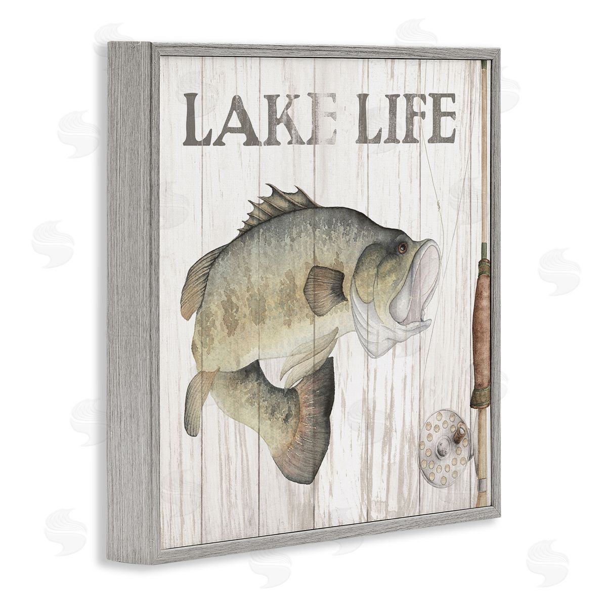 Wild Apple Portfolio Lake Life Fishing Phrase Gray Framed Glicee Wall Art Print