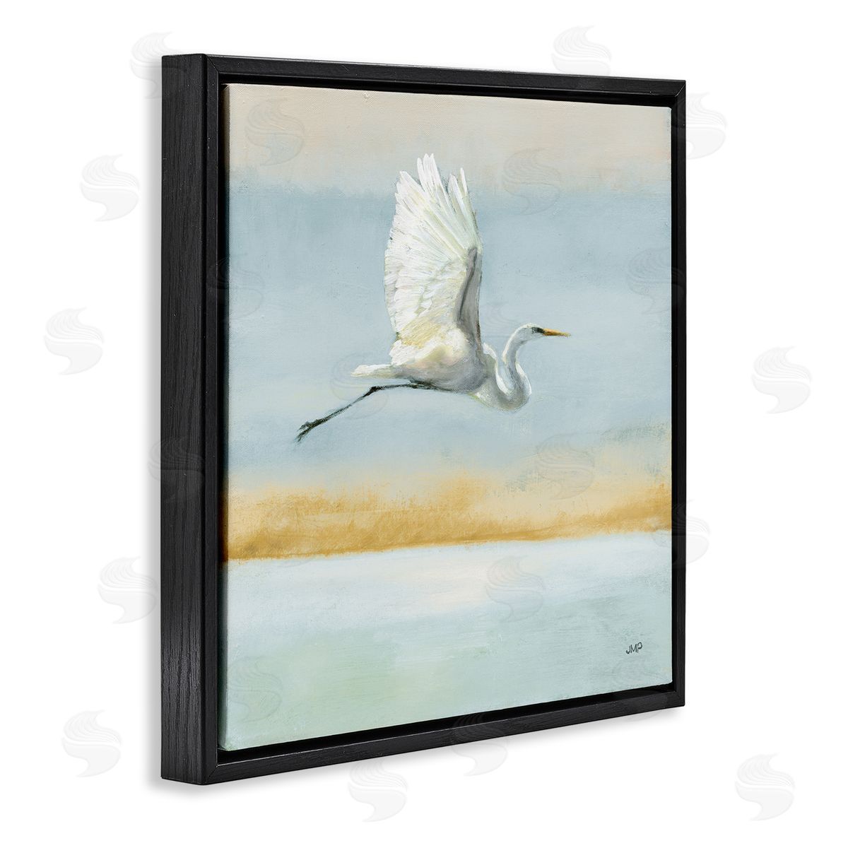 Julia Purinton Flying Heron Painting Black Floating Frame Canvas Wall Art Print