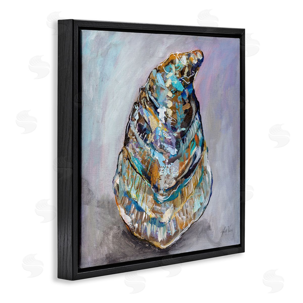 Jeanette Vertentes Modern Oyster Painting Black Floating Frame Canvas Wall Art Print