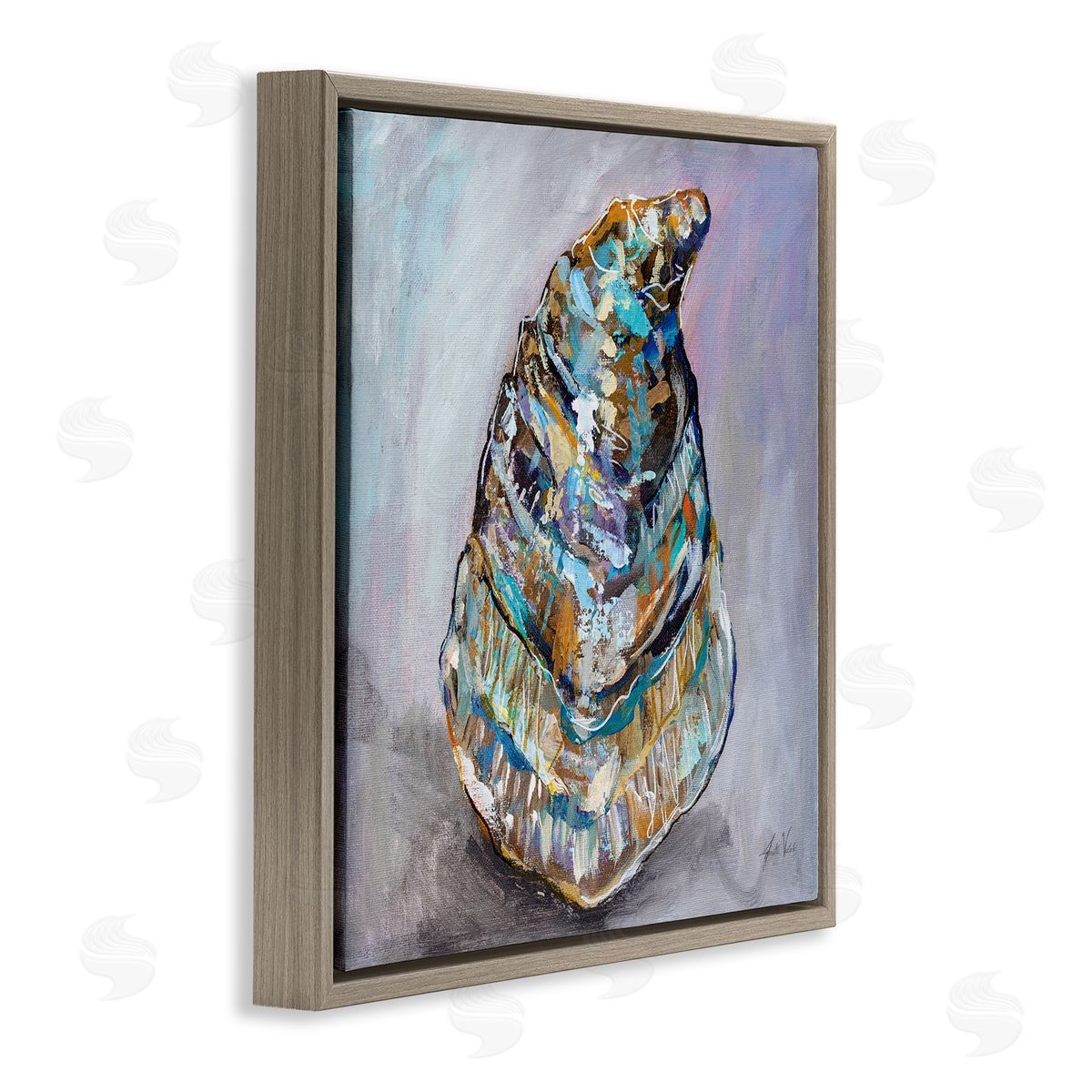Jeanette Vertentes Modern Oyster Painting Brown Floating Frame Canvas Wall Art Print