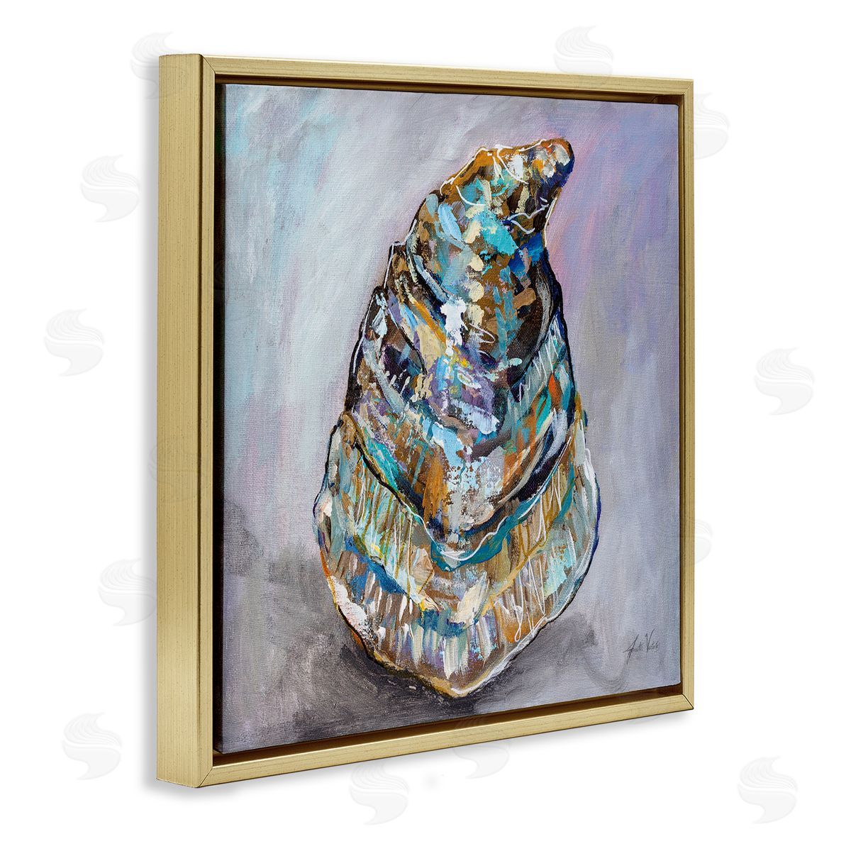 Jeanette Vertentes Modern Oyster Painting Gold Floating Frame Canvas Wall Art Print