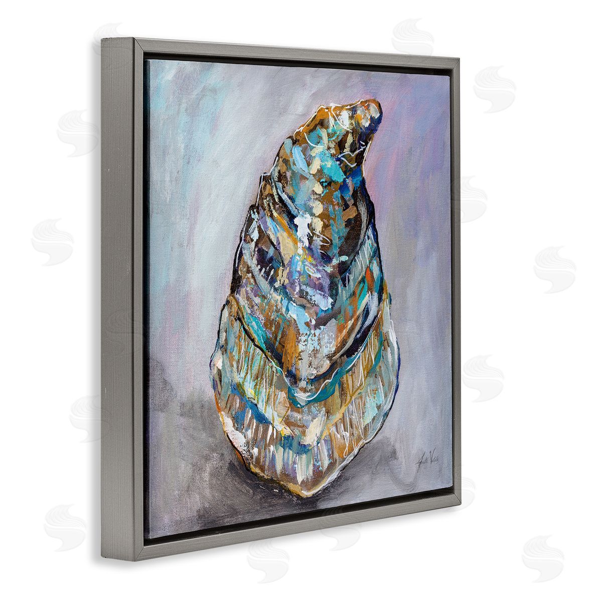 Jeanette Vertentes Modern Oyster Painting Gray Floating Frame Canvas Wall Art Print