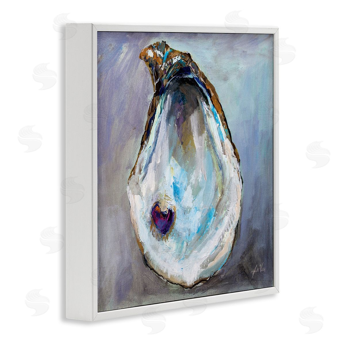 Oyster Shell with Pearl White Frame Print Wall Art, Home Decor by Jeanette Vertentes