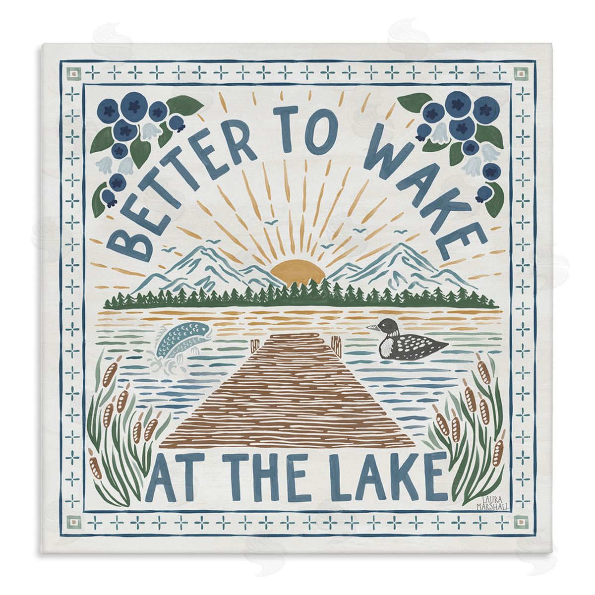 Laura Marshall Wake at Lake Phrase Stretched Canvas Wall Art Print