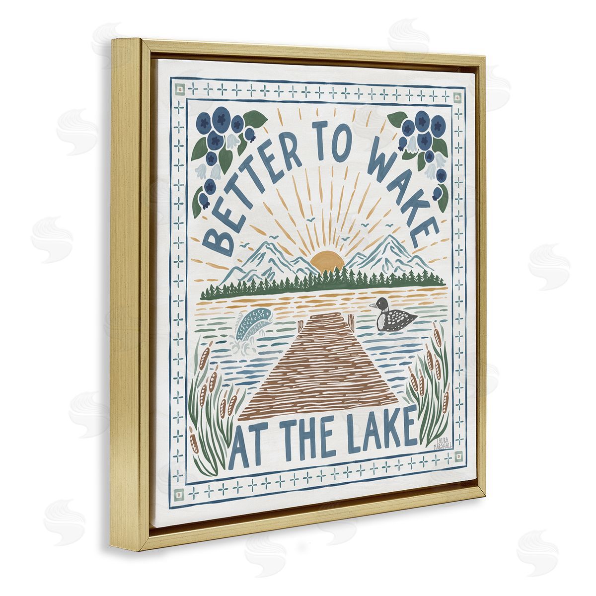 Laura Marshall Wake at Lake Phrase Gold Floating Frame Canvas Wall Art Print