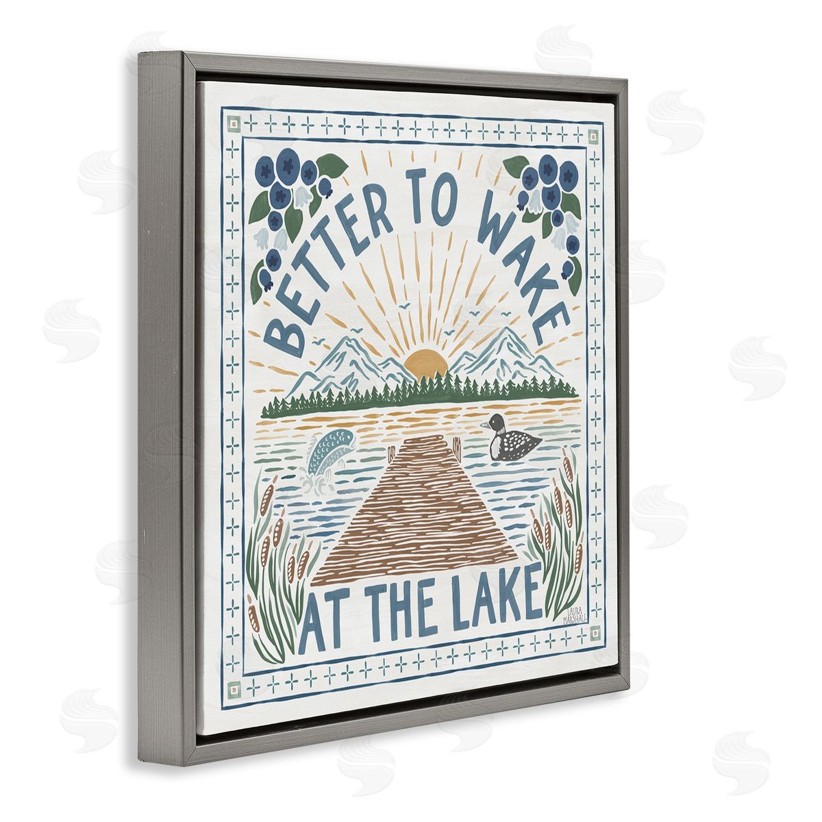 Laura Marshall Wake at Lake Phrase Gray Floating Frame Canvas Wall Art Print