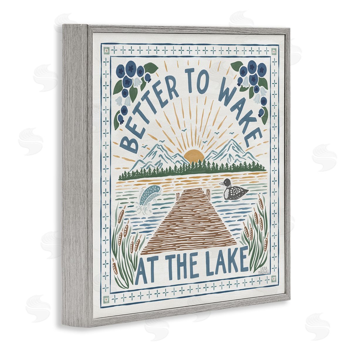 Laura Marshall Wake at Lake Phrase Gray Framed Glicee Wall Art Print