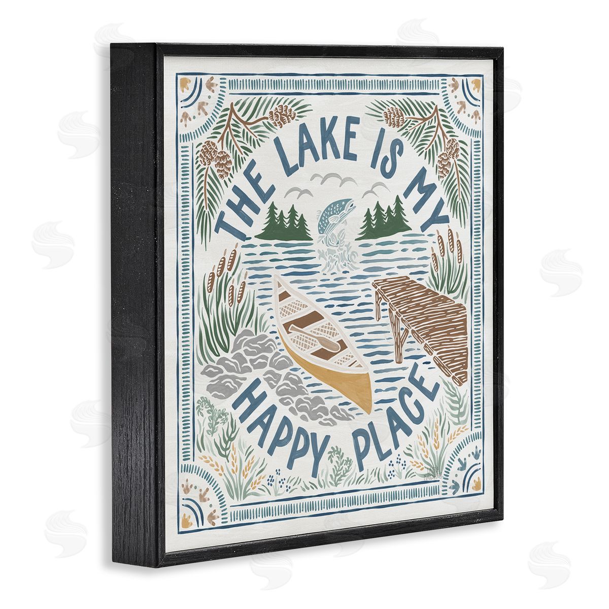 Laura Marshall My Happy Place Lake Phrase Black Framed Glicee Wall Art Print