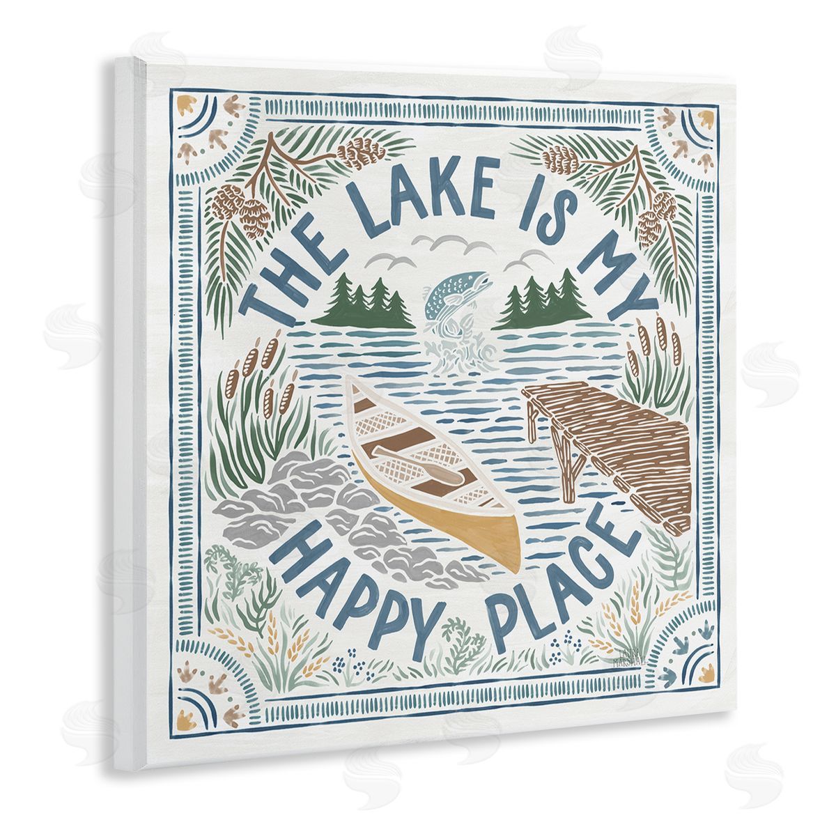 Laura Marshall My Happy Place Lake Phrase Wooden Wall Plaque Art Print