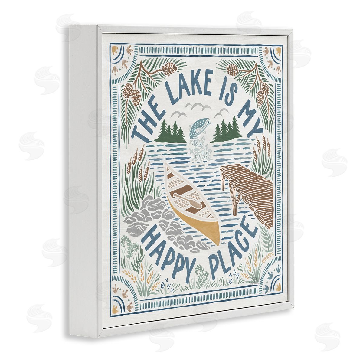 Laura Marshall My Happy Place Lake Phrase White Framed Glicee Wall Art Print