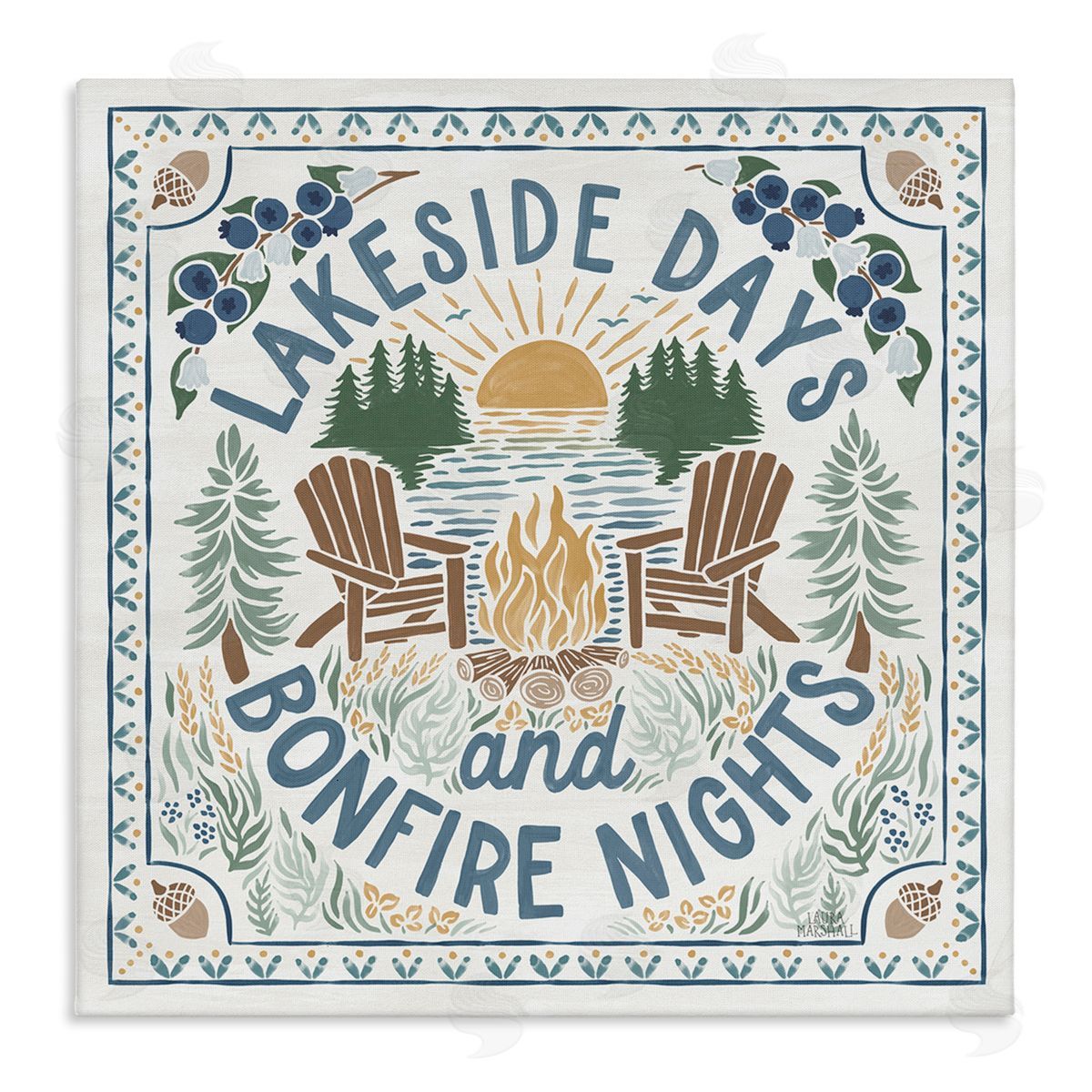 Laura Marshall Lakeside Days Bonfire Nights Stretched Canvas Wall Art Print