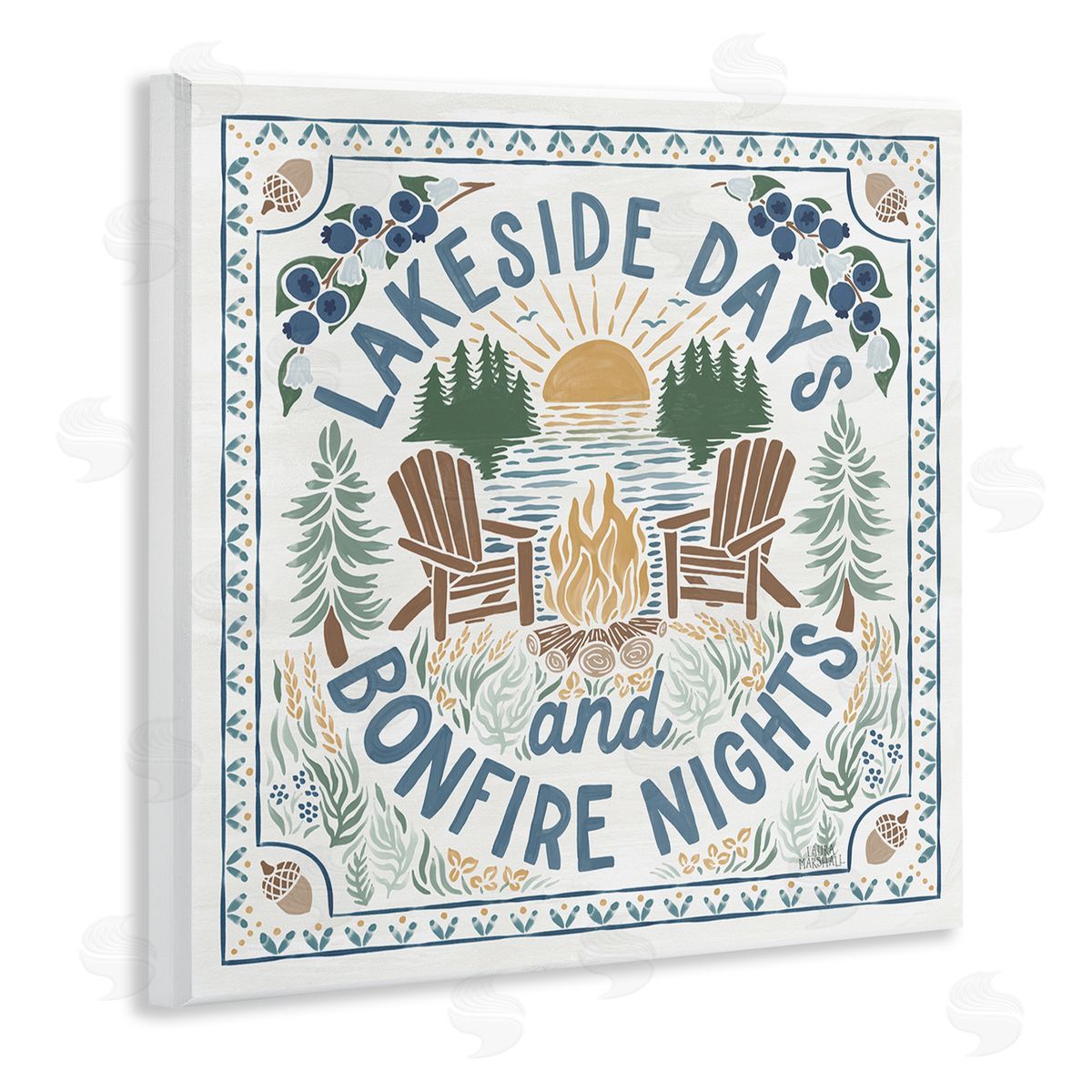 Laura Marshall Lakeside Days Bonfire Nights Wooden Wall Plaque Art Print