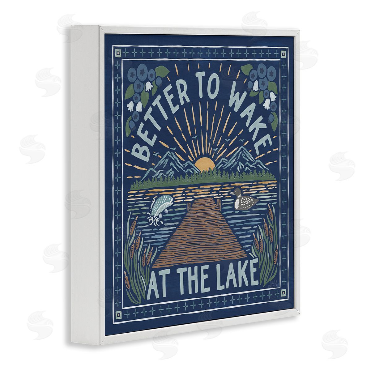 Laura Marshall Blue Wake at Lake Phrase White Framed Glicee Wall Art Print