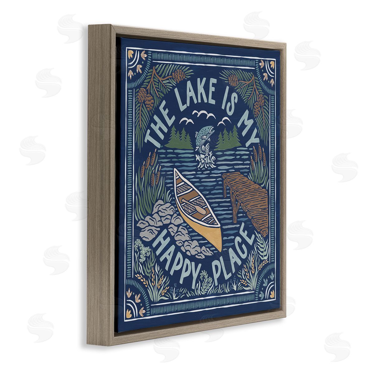 Laura Marshall Lake Happy Place Phrase Brown Floating Frame Canvas Wall Art Print