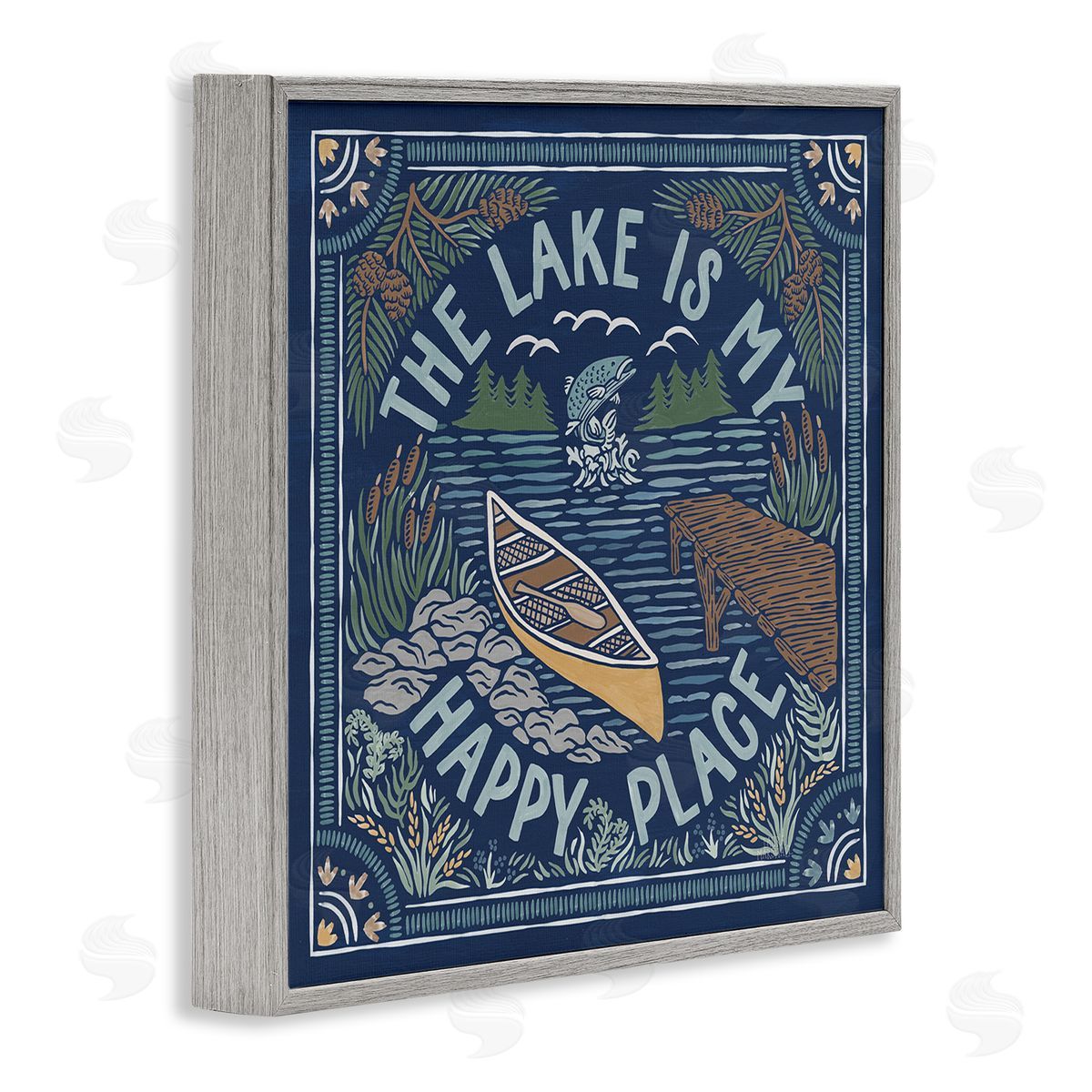 Laura Marshall Lake Happy Place Phrase Gray Framed Glicee Wall Art Print