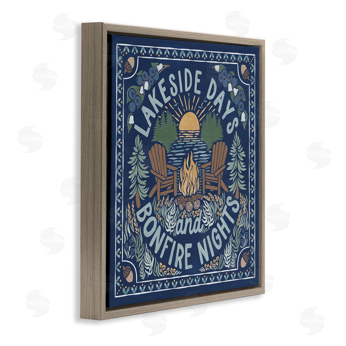 Laura Marshall Lakeside Campfire Phrase Brown Floating Frame Canvas Wall Art Print
