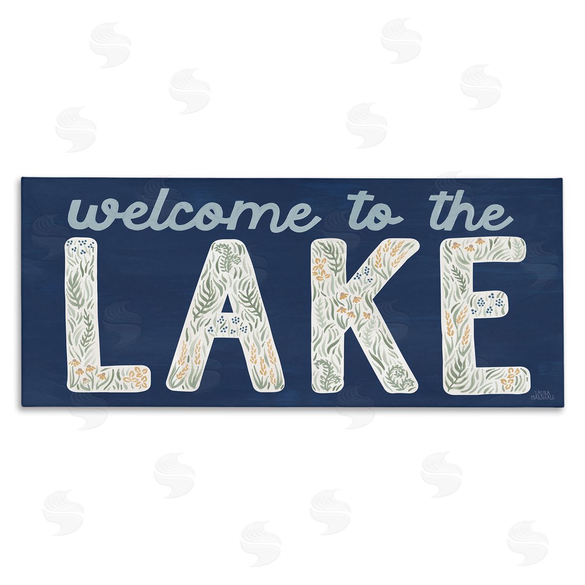 Laura Marshall Welcome Lake Floral Phrase Stretched Canvas Wall Art Print
