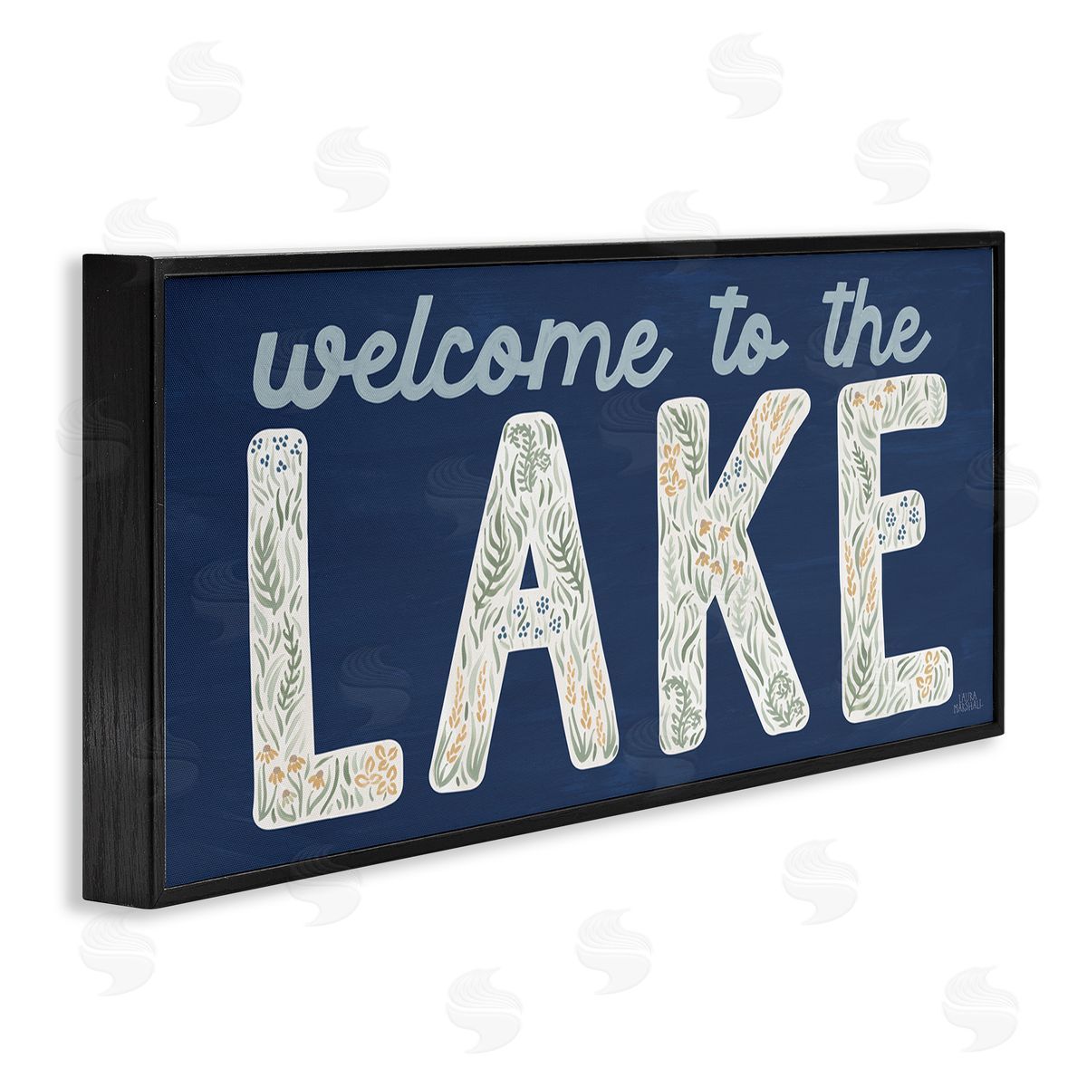 Laura Marshall Welcome Lake Floral Phrase Black Framed Glicee Wall Art Print