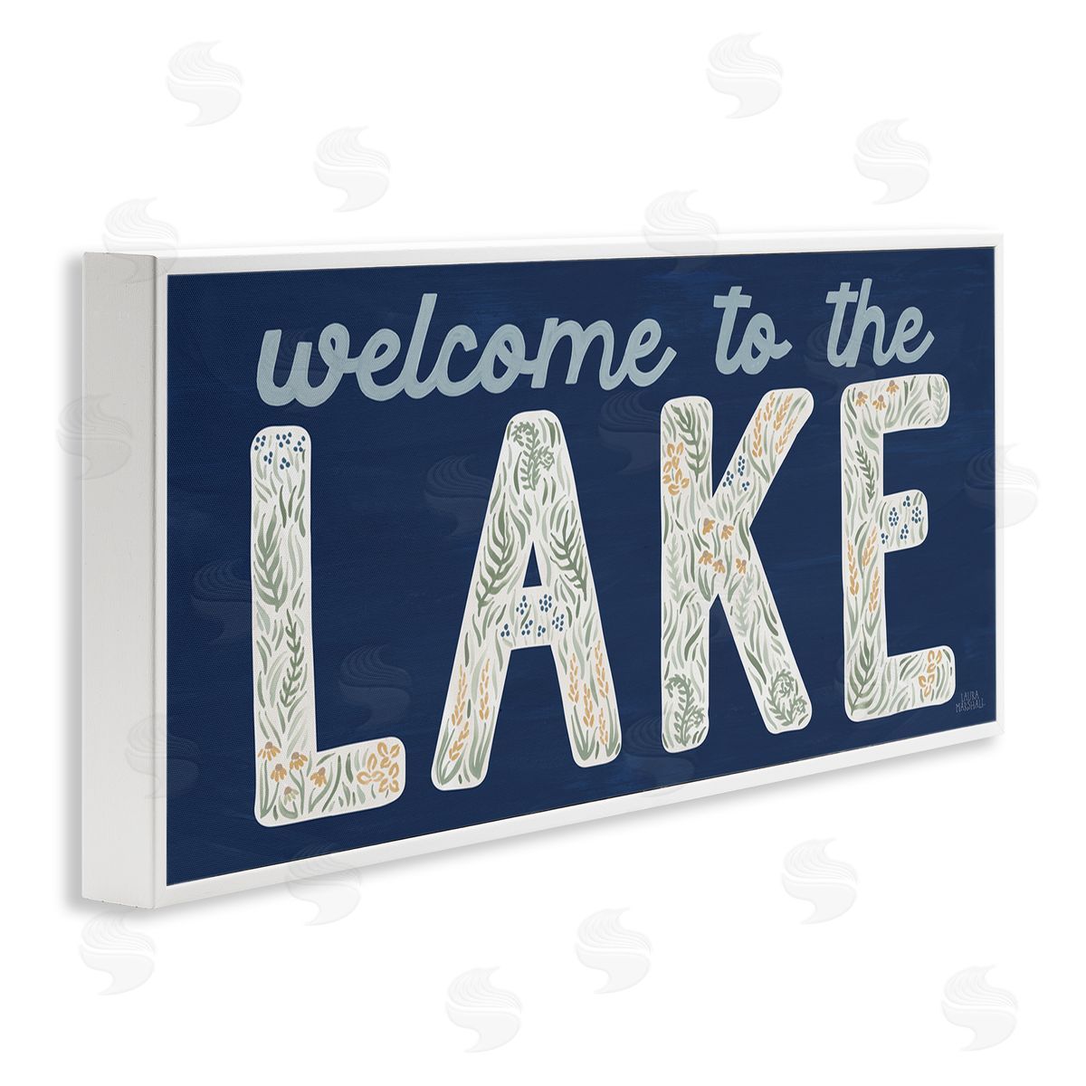 Laura Marshall Welcome Lake Floral Phrase White Framed Glicee Wall Art Print