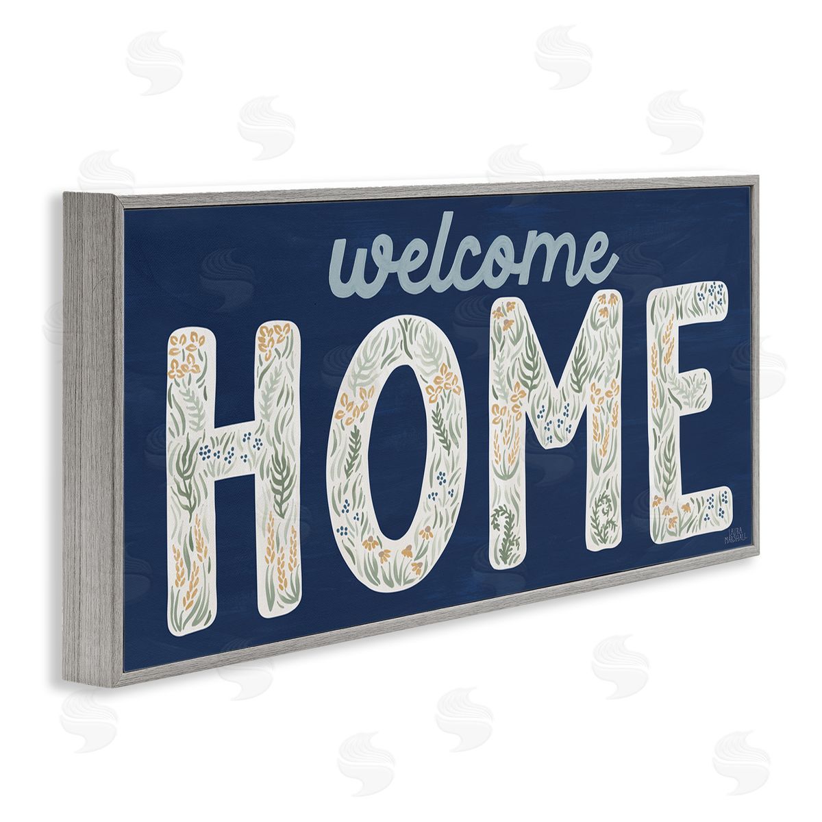 Laura Marshall Floral Welcome Phrase Gray Framed Glicee Wall Art Print