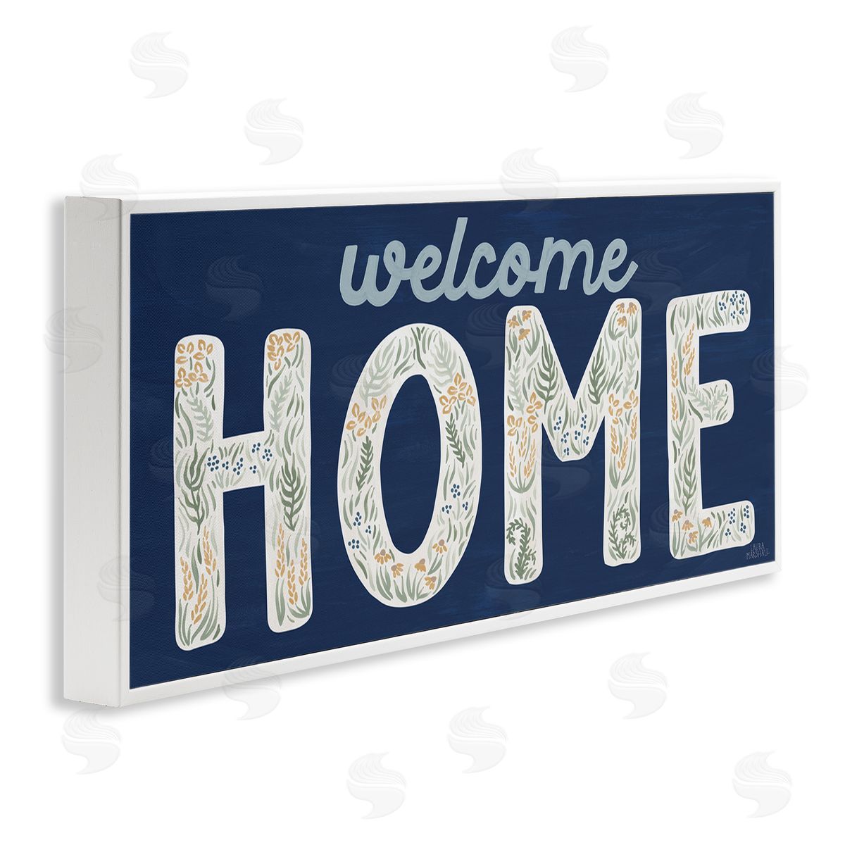 Laura Marshall Floral Welcome Phrase White Framed Glicee Wall Art Print