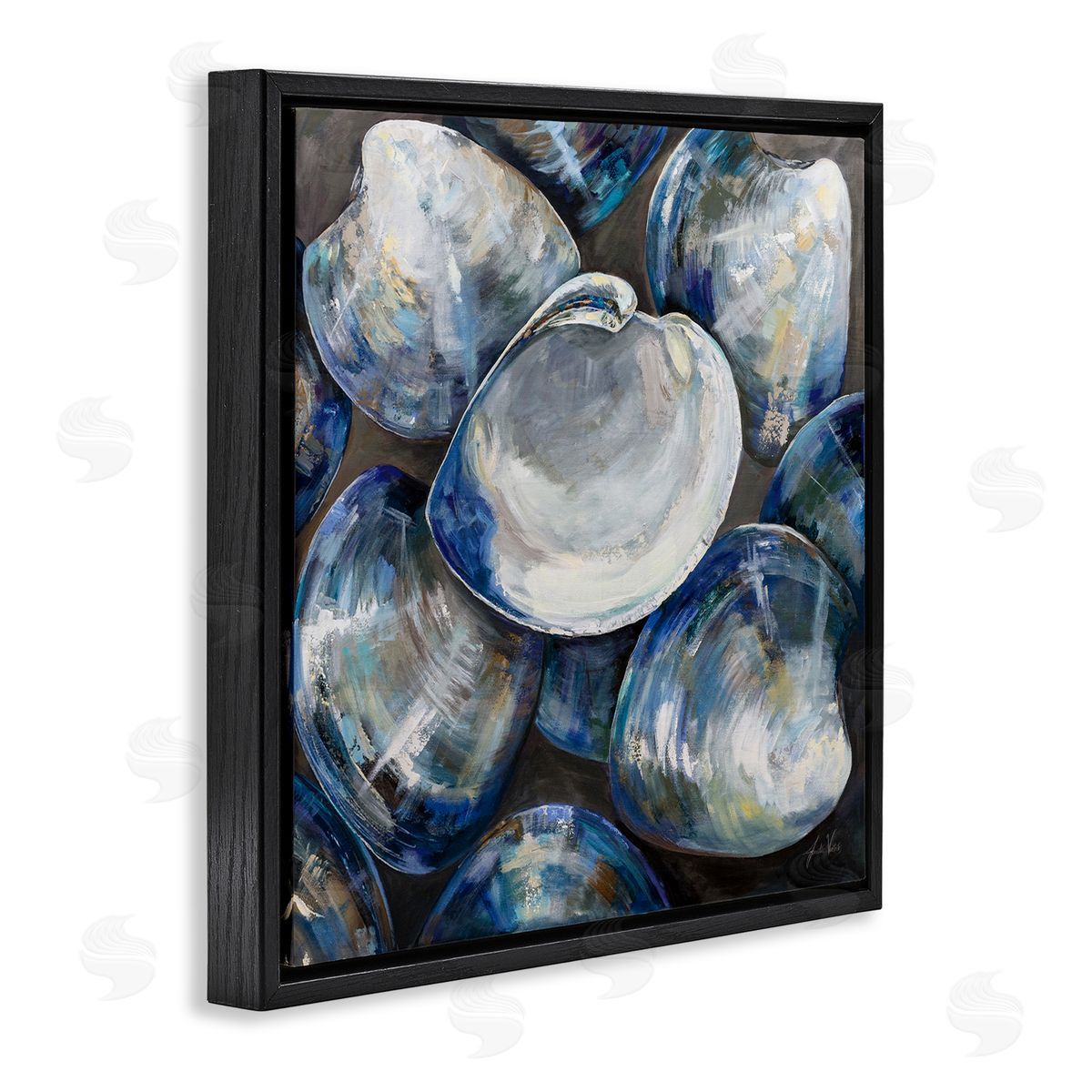 Jeanette Vertentes Clam Shells Painting Black Floating Frame Canvas Wall Art Print