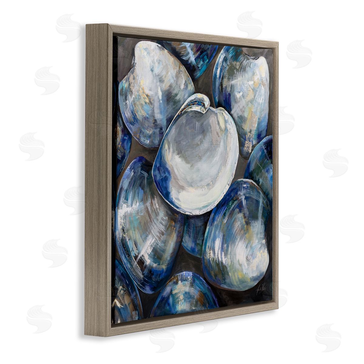 Jeanette Vertentes Clam Shells Painting Brown Floating Frame Canvas Wall Art Print