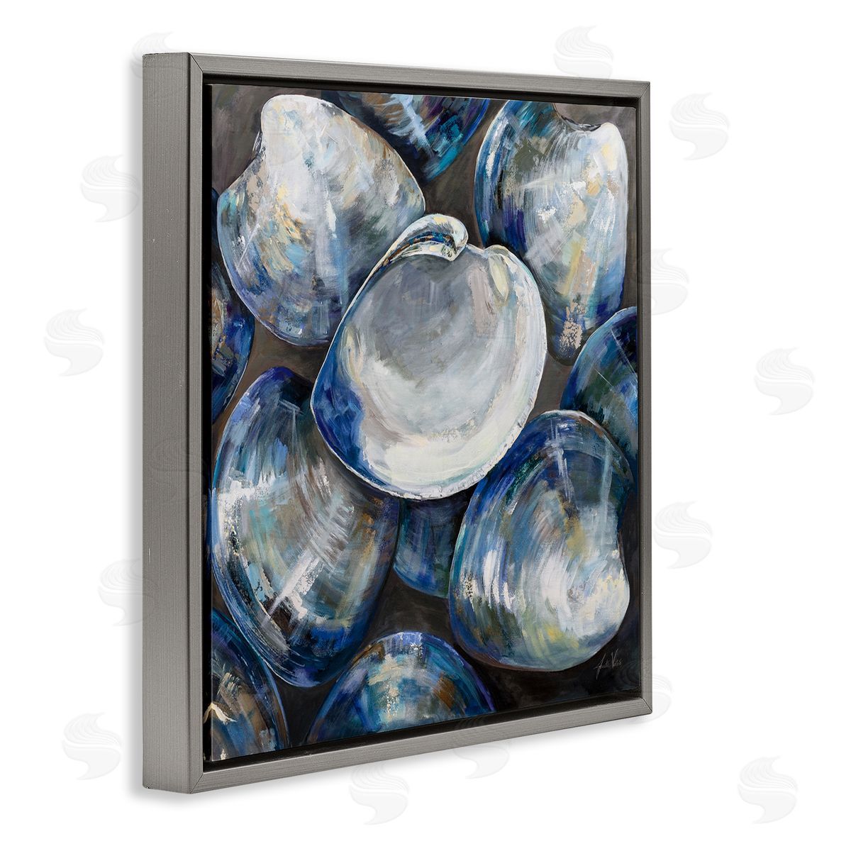 Jeanette Vertentes Clam Shells Painting Gray Floating Frame Canvas Wall Art Print