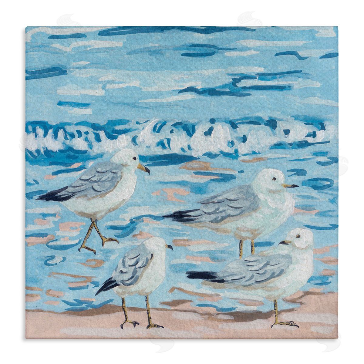 Melissa Wang Modern Sea Birds on Shore Stretched Canvas Wall Art Print