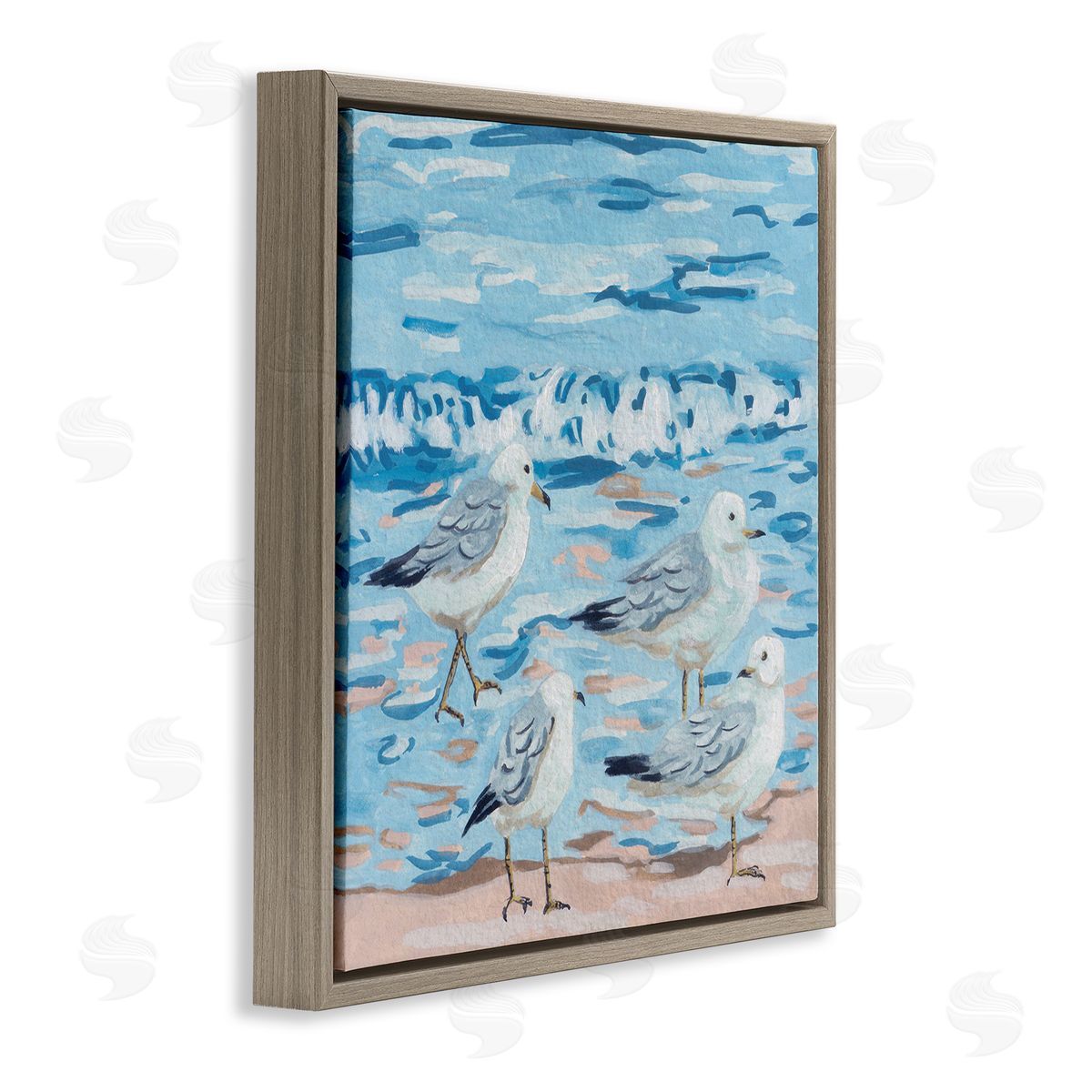 Melissa Wang Modern Sea Birds on Shore Brown Floating Frame Canvas Wall Art Print