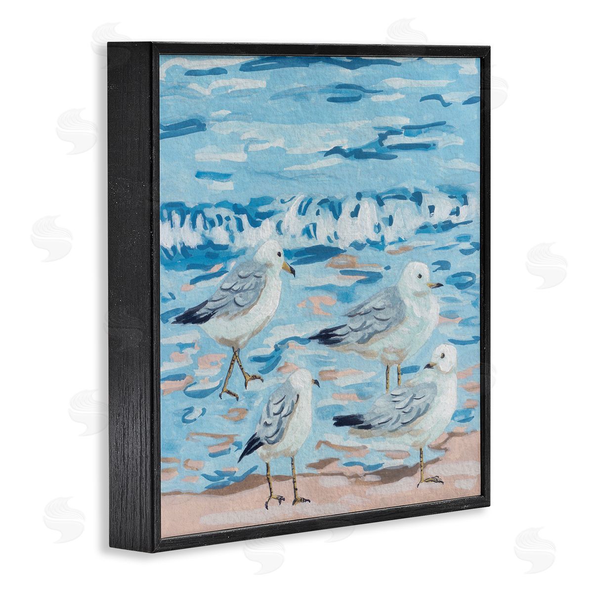 Melissa Wang Modern Sea Birds on Shore Black Framed Glicee Wall Art Print