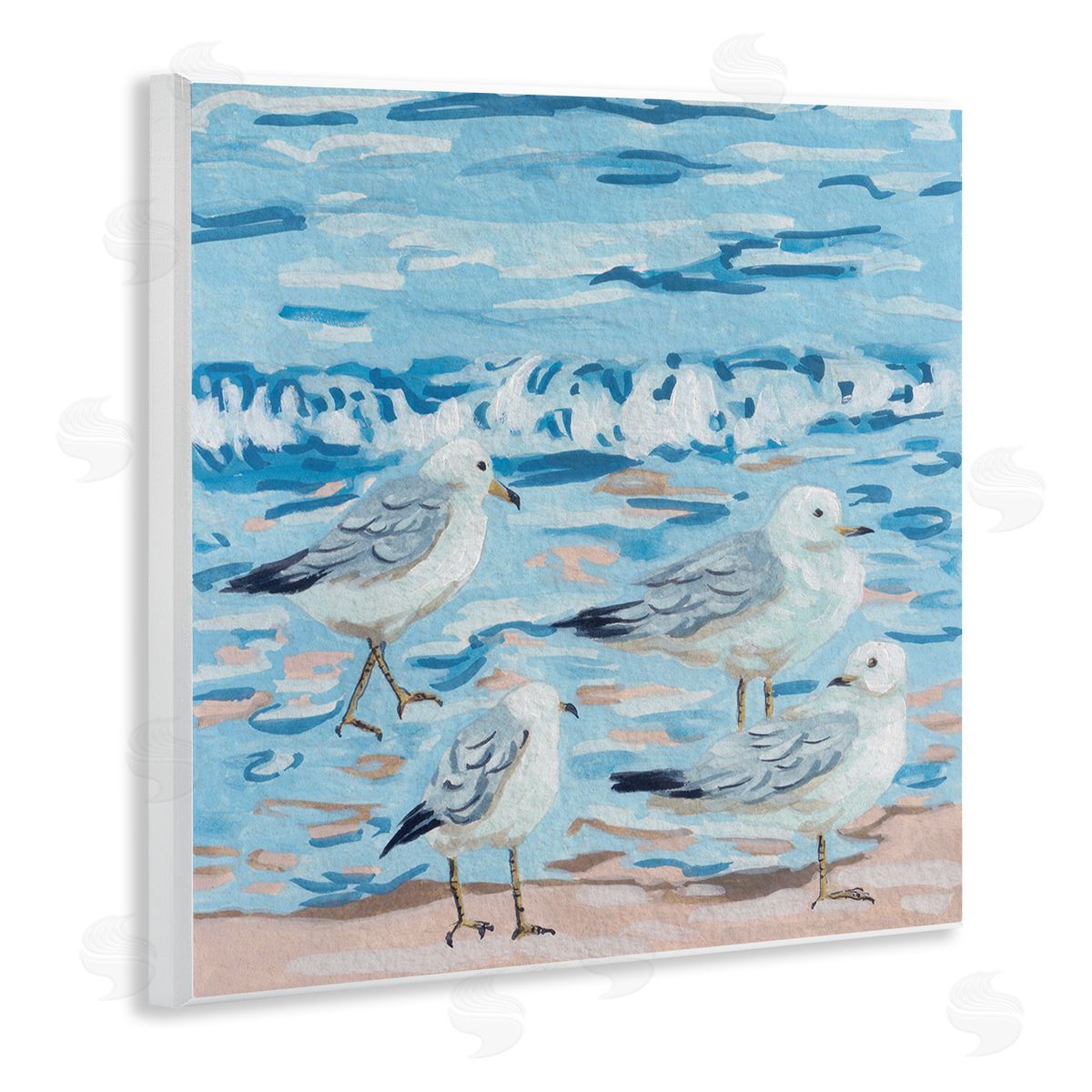 Melissa Wang Modern Sea Birds on Shore Wooden Wall Plaque Art Print