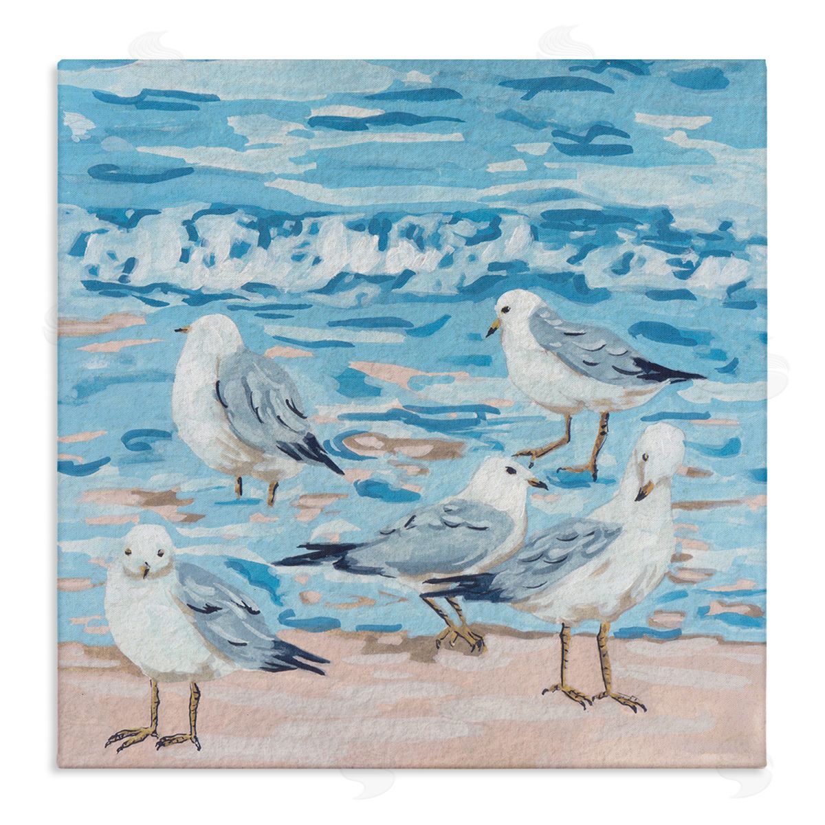 Melissa Wang Seagulls on Beach Shore Stretched Canvas Wall Art Print