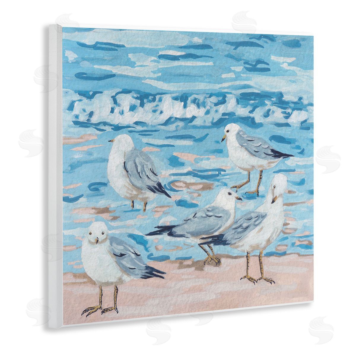 Melissa Wang Seagulls on Beach Shore Wooden Wall Plaque Art Print