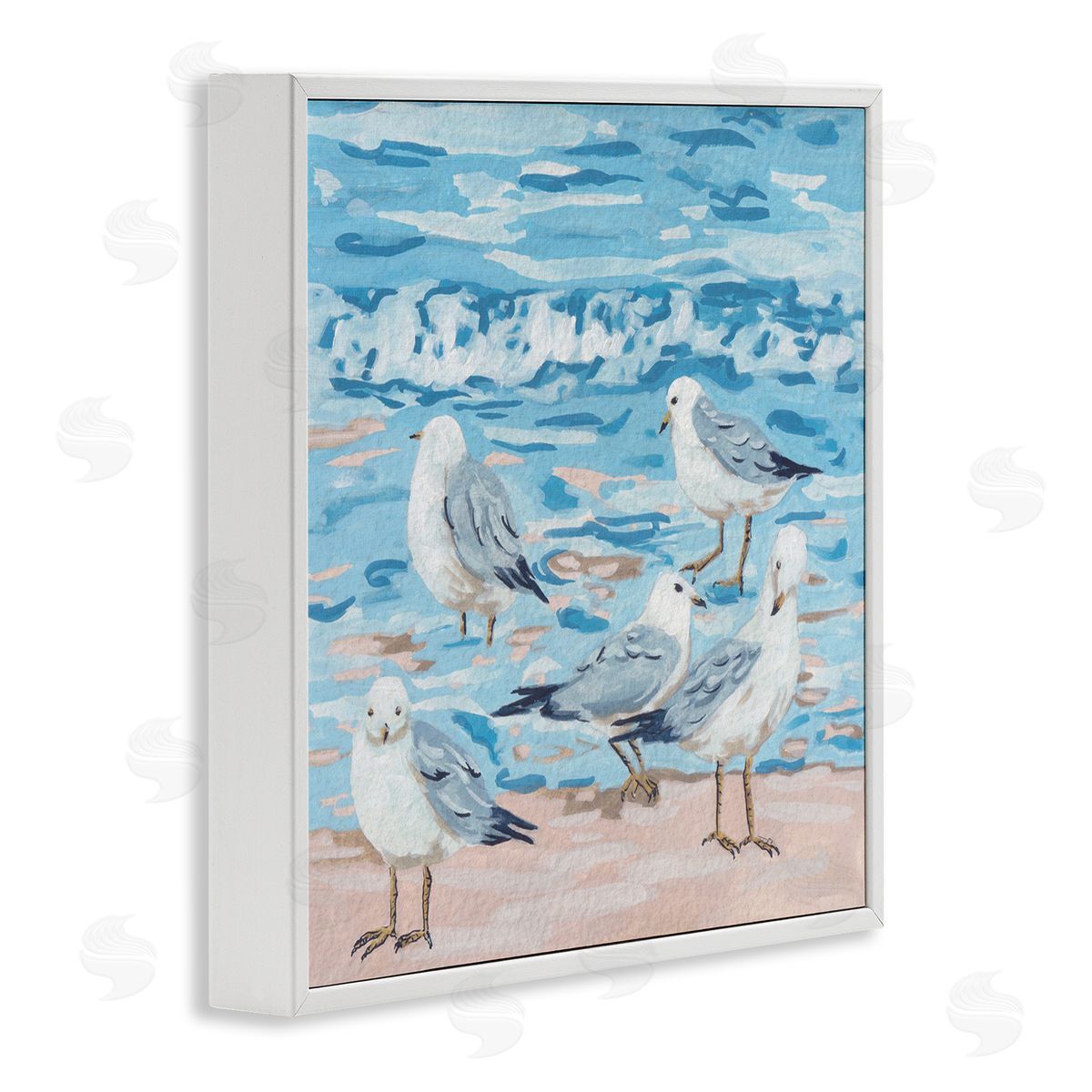 Melissa Wang Seagulls on Beach Shore White Framed Glicee Wall Art Print