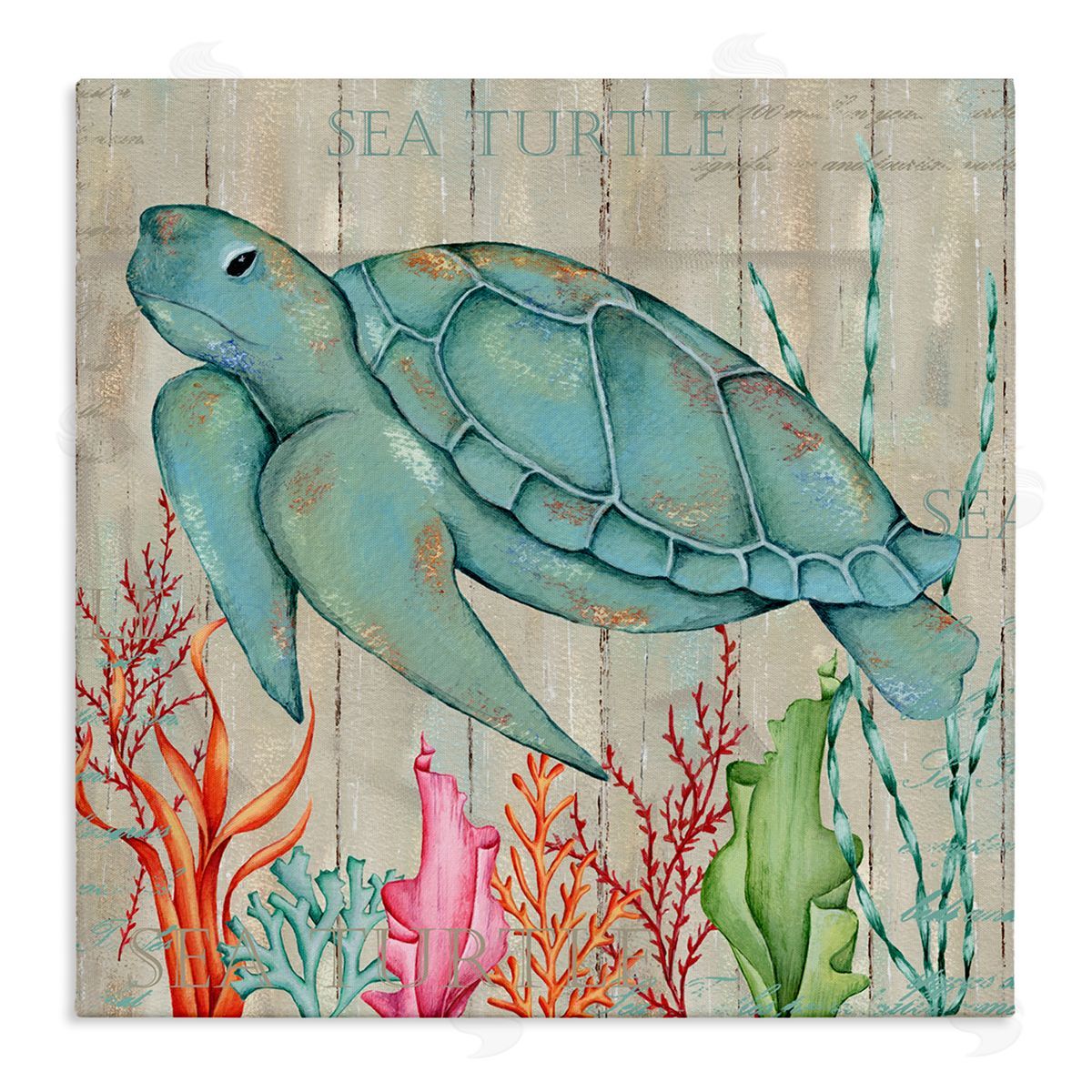 Emma Leach Rustic Sea Turtle Animal Stretched Canvas Wall Art Print